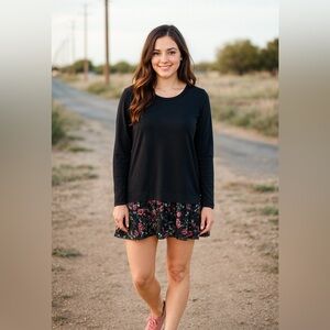 Women’s Size Small Love, Taza Dress. Black With Pink, Flower-Print Skirt.